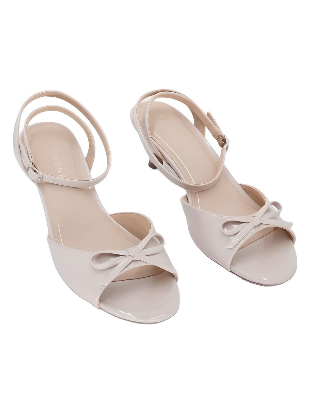 Journee Collection Nude Patent Bow 2" Kitten Heel Sandals Size 9.5M